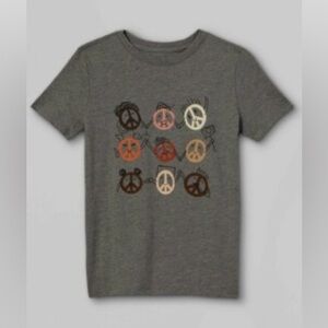 Cat & Jack Boys Holding Hands Peace Sign Graphic Gray Short Sleeve T-Shirt